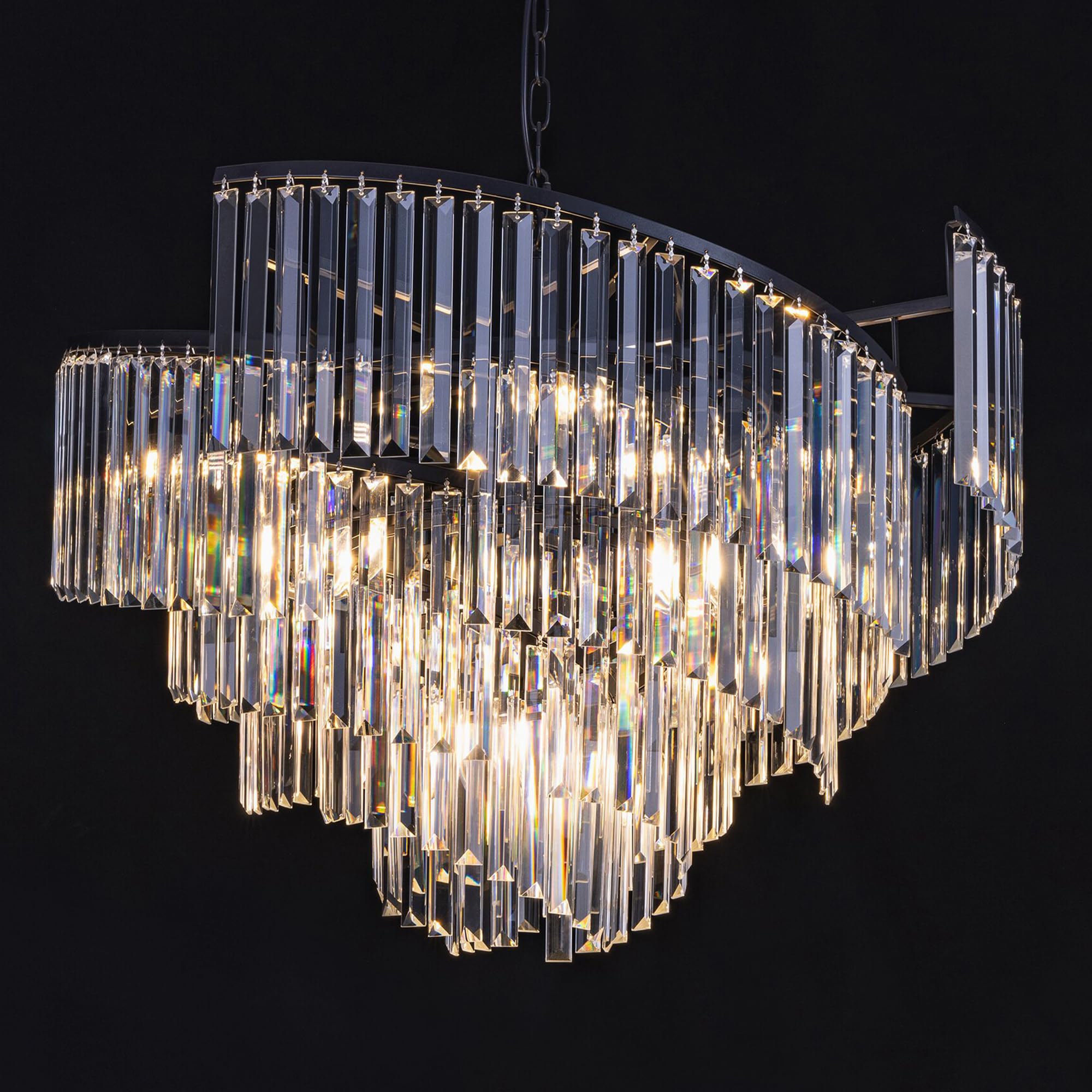 【新品】thehighlights 'lunch'moreblack TOCHIC Black Crystal Chandeliers, 9 Lights Modern Farmhouse